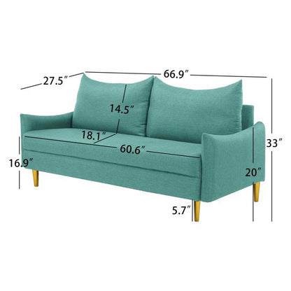 Kowilk Loveseat Sofa, 67'' Small Mid Century Modern Loveseats Couch for Living Room, Upholstered 2 Seater Sofa for Small Space, Apartment (Light Green)
