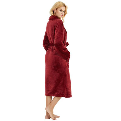 HEARTNICE Womens Fleece Robes, Long Bathrobe House Coat, Thick Kimono Robes, (Wine S-M)