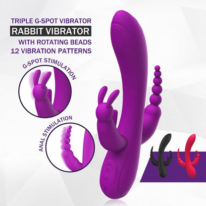 3 In 1 G-spot Rabbit Vibrator 12 Speed Clitoral Stimulator Sex Toys Valentine's Day Gift for Women Adult Toys(Rose Red)