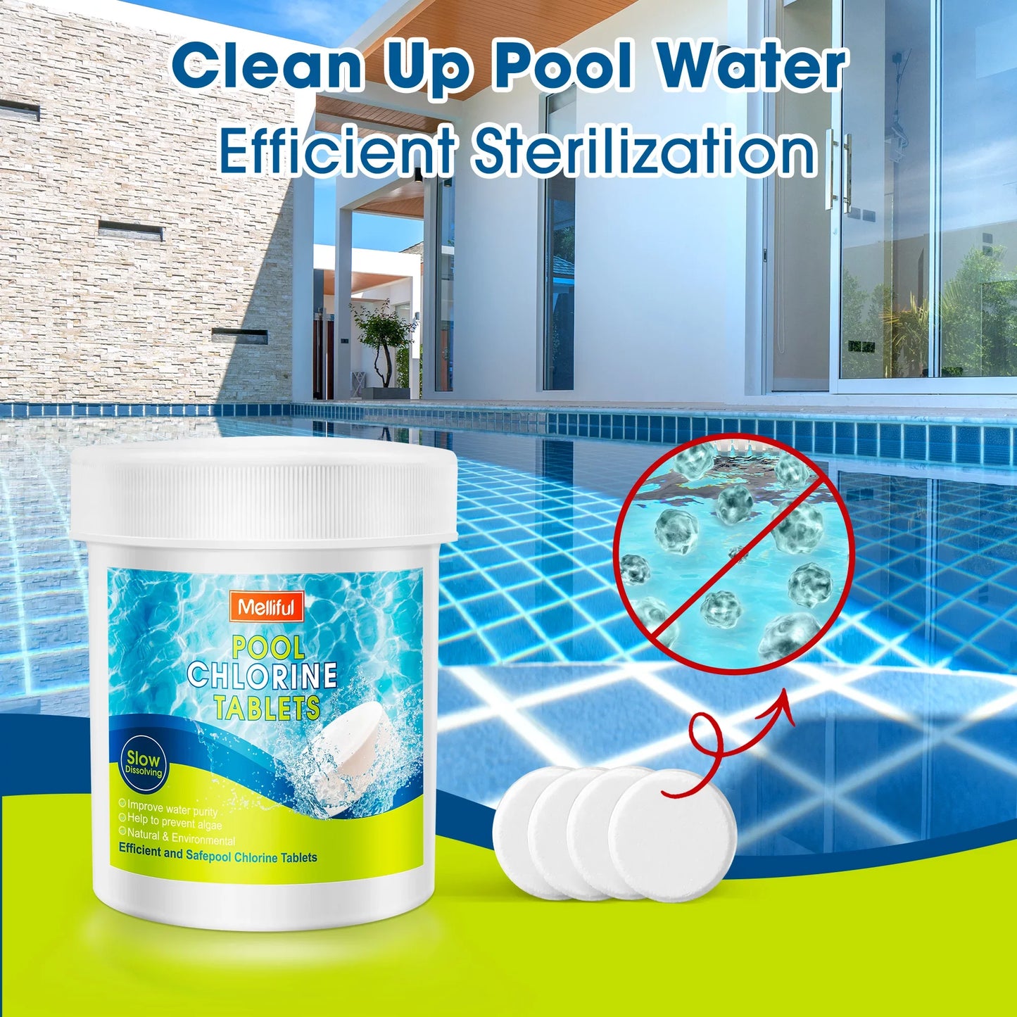 180pcs Pool Chlorine Tablets, Melliful Chlorine Tablets for Pool, Spas and Hot Tubs Cleaning