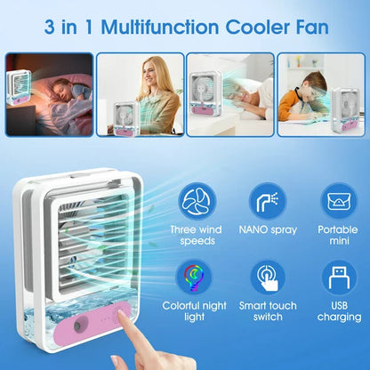 Portable Air Conditioner Fan, Melliful Mini AC Fan with 3 Wind Speed & LED Night Lights, Air Cooling Fan for Room Home Bedroom Office