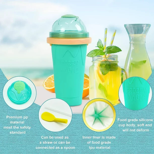 Melliful Slushy Maker Cup, Quick Frozen Magic Cup, DIY Homemade Squeeze Icy Cup for Milk Shake, Smoothies, Slushies, 300ml, Green