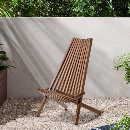 KOWILK Wooden Folding Chair for Outdoor, Low Profile Acacia Wood Lounge Chair with FSC Certified Acacia Wood, Fully Assembled (Espresso)