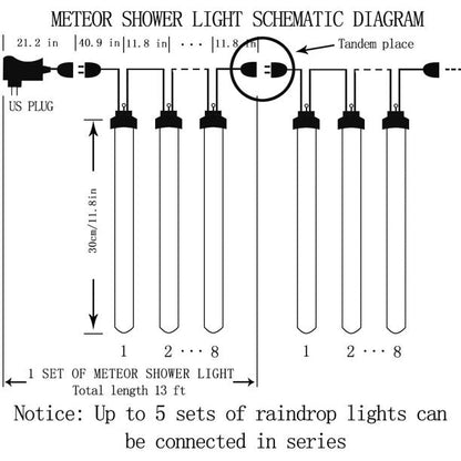 Rain Drop Lights, Aukora LED Meteor Shower Lights, Xmas Lights outdoor 12 inch 8 Tubes, Icicle Snow Falling Lights for Xmas Halloween Party Holiday Garden Tree Thanksgiving Christmas Decoration