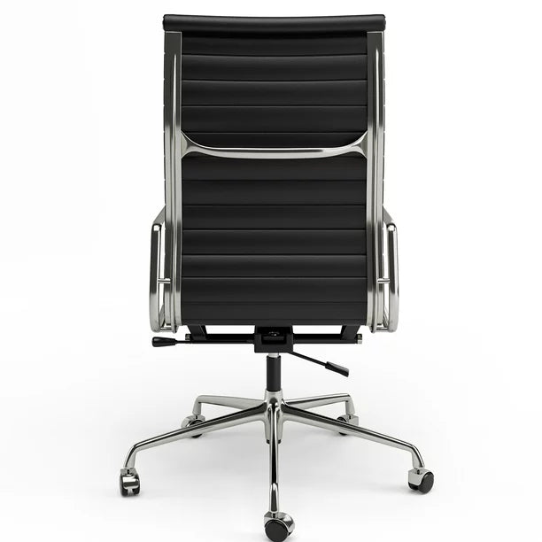 Swivel Office Desk Chair Genuine Leather High Back Task Chair Computer Chair with Aluminum Base,Lumbar Support,Adjustable Height,Black