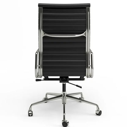 Swivel Office Desk Chair Genuine Leather High Back Task Chair Computer Chair with Aluminum Base,Lumbar Support,Adjustable Height,Black