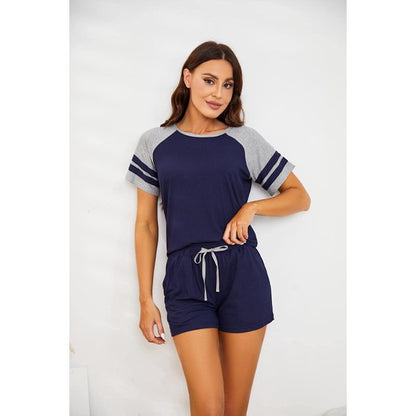HEARTNICE Women Pajama Sets, Short Sleeve Loungewear Sleepwear Summer Two-Piece Pjs Sets With Pockets(Navy,M)