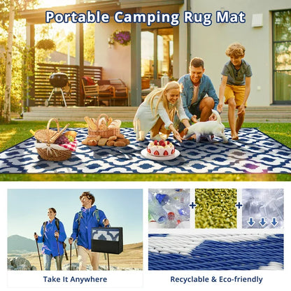 GOTGELIF 9x12 Outdoor Rug Waterproof Area Rugs Reversible Patio Rug Portable Rug with 4 Ground Nails for RV,Patio,Backyard,Deck,Picnic,Beach