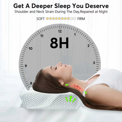 Memory Foam Pillow, Cervical Pillow for Neck Pain Relief, Ergonomic Orthopedic Neck Support Pillow for Side, Back and Stomach Sleepers with Breathable Washable Graphene Pillow Cover, White