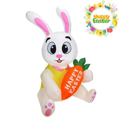 Melliful Easter Inflatable, 5ft Glowing Sitting Easter Bunny Holding Carrot, Cute Rabbit Blow Up for Holiday Party Yard Lawn Garden Outdoor Easter Decoration