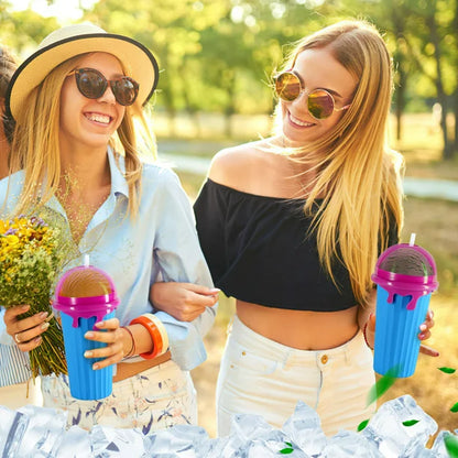 Slushie Maker Cup, Magic Quick Frozen Smoothies Cup Cooling Cup Double Layer Squeeze Cup Slushy Maker, Homemade Milk Shake Ice Cream Maker Diy It for Children and Family, Blue