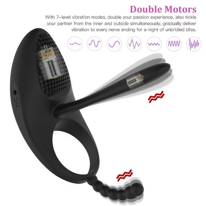 AOPAR Vibrating Penis Ring with Tongue Clitoral Stimulator Couple Ring Wearable Vibrator Anal Beads with 7 Vibration Modes Sex Toys for Women Men Couple, Black