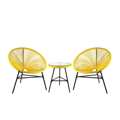 3-Piece All-Weather Woven Wicker Patio Acapulco Bistro Furniture Set Yellow