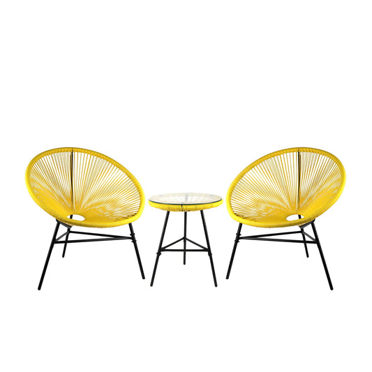 3-Piece All-Weather Woven Wicker Patio Acapulco Bistro Furniture Set Yellow