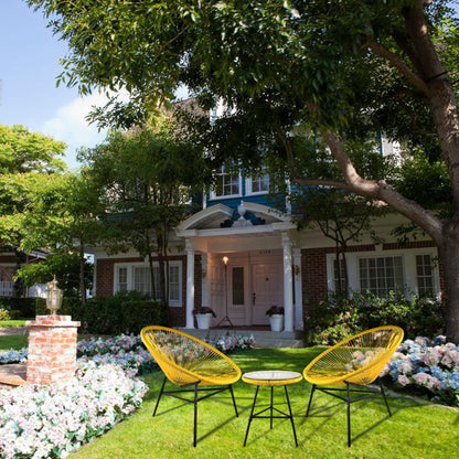 3-Piece All-Weather Woven Wicker Patio Acapulco Bistro Furniture Set Yellow