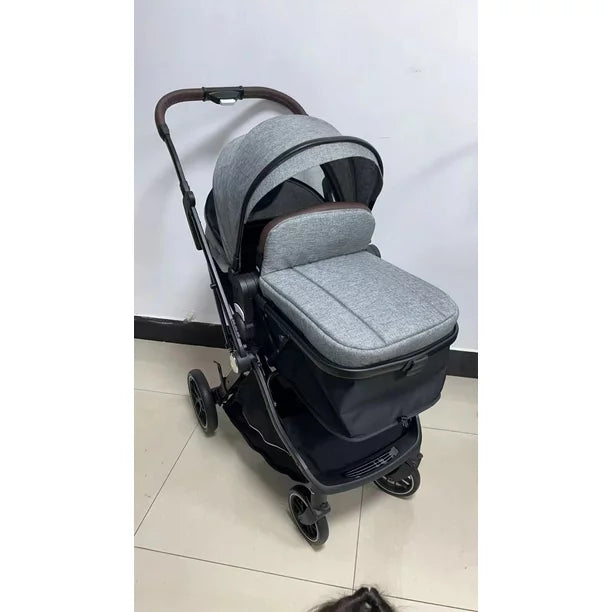 Kinder King 2 in 1 Convertible Baby Stroller Folding Infant Newborn Reversible Bassinet Pram, Grey