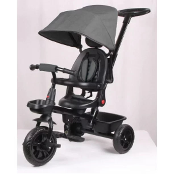 Kinder King Kids Tricycle, 4 in 1 Stroll Trike with Adjustable Push Handle, Grey