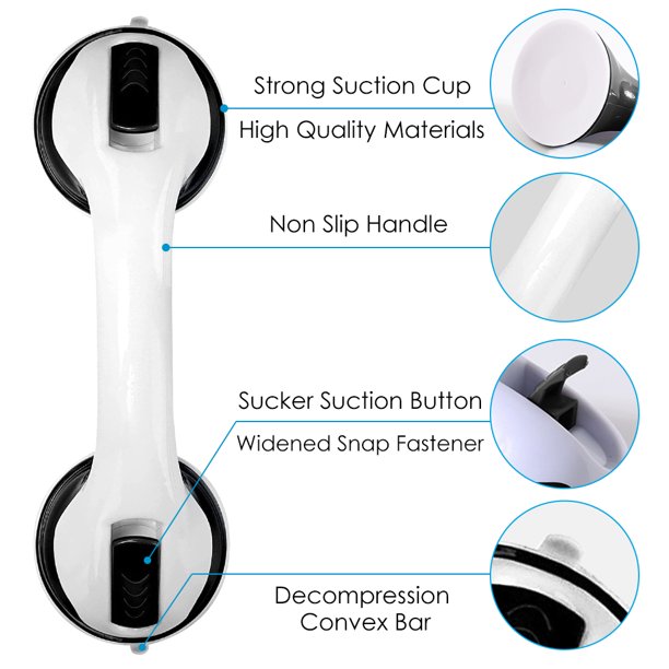 Vacushop 2-Pack Bath Grab Bars for Seniors, Shower Safety Grab Bar, Bathroom Tub Shower Handles for Elderly, With 12" Suction Bath Tub Hand Rail