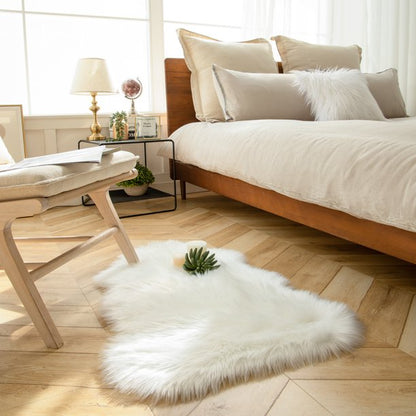 Soft Fluffy Faux Sheepskin Fur Area Rug Shag Plush Mat Home Decorative, White, 2 x 3 feet