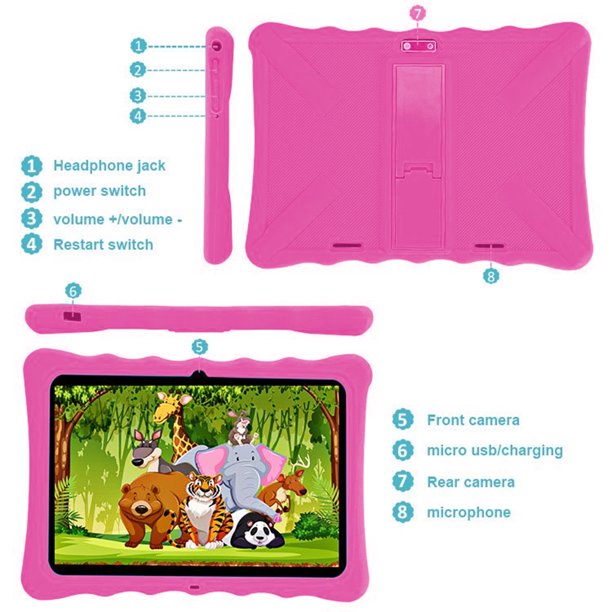 10.1"HD Kids Tablet, Doosl 32GB Storage Android 11 Children's Tablet, HD Touch Screen, Parental Control, Learning Tablet with IWAWA Application, Children's Tablet with Pink Case
