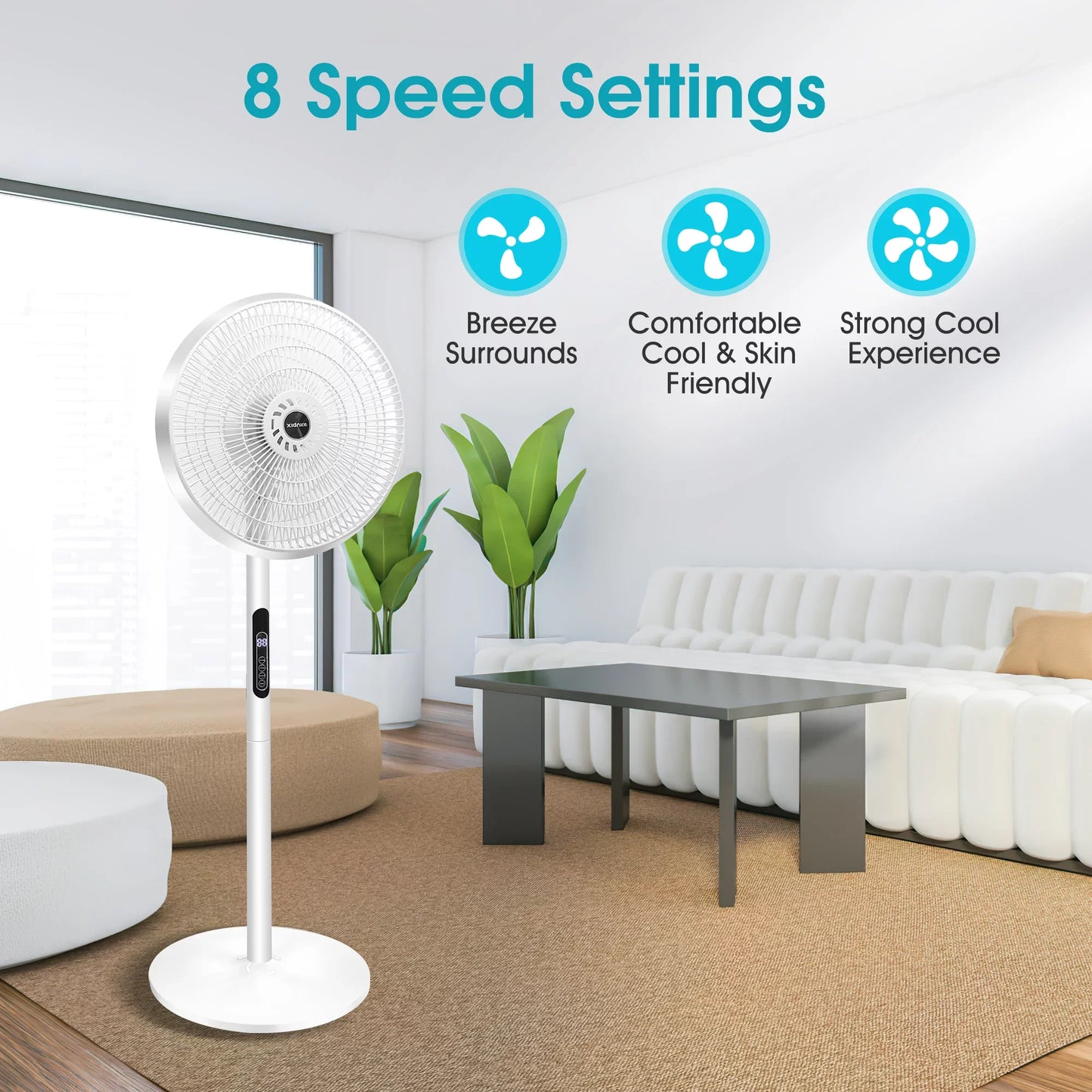 Melliful Pedestal Fan with Remote, Standing Fan, 8 Speed Fan with Remote Control