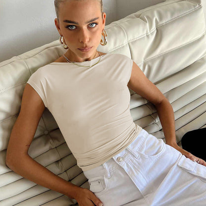 Women's Y2K Backless Short Sleeve Summer Sexy Vest Women's Solid Color Crop Tee