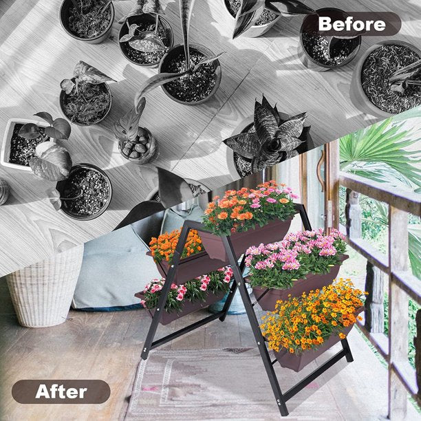 KAHOO 5 Planter Boxes Raised Garden Bed Indoor Outdoor Brown
