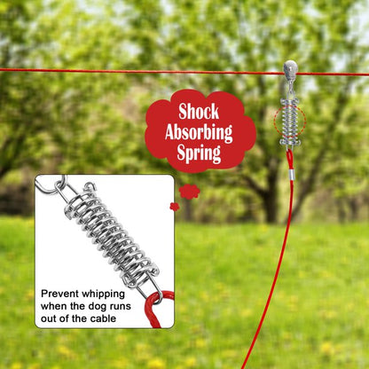 Dog Leads for Yard, Trolley Cable Tie Out for Dogs Zip Line 100 FT with 10 FT Pully Chain for Dogs Up to 125 Lbs, Outside Dog Leash Cable, Red