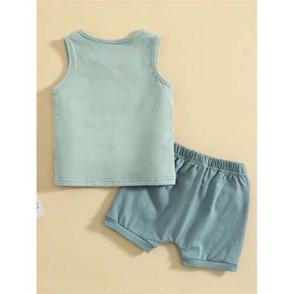jaweiw Baby Boy Summer T shirt Shorts Outfits Set Patchwork Sleeveless Crew Neck Tank Tops Solid Shorts with Pockets,Size 0 6 12 18 24 M