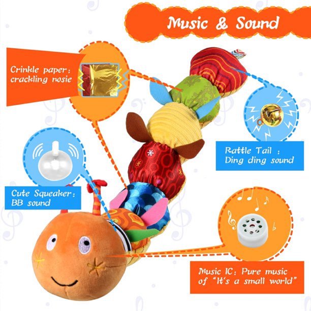 Baby Toy Musical Caterpillar Multicolor Infant Toy Crinkle Rattle Soft with Ruler Design, Bells and Rattle Educational Einsteins Toy Sensory Toddler Toy Toy for Newborn Boys Girls 0 3 6 12+Months