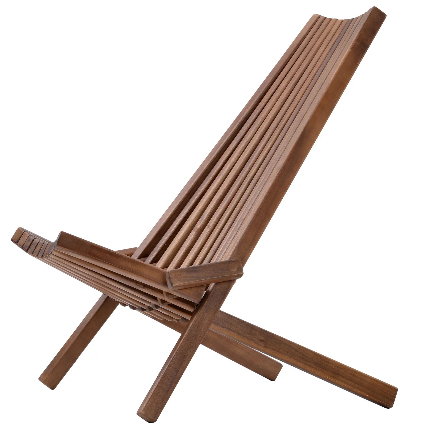 KOWILK Wooden Folding Chair for Outdoor, Low Profile Acacia Wood Lounge Chair with FSC Certified Acacia Wood, Fully Assembled (Espresso)