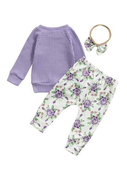 jaweiw Size 0 6 12 18 24 Months Baby Girl Clothes Set Solid Color Long Sleeve Knitted Tops and Floral Printed Pants Spring Fall Outfits