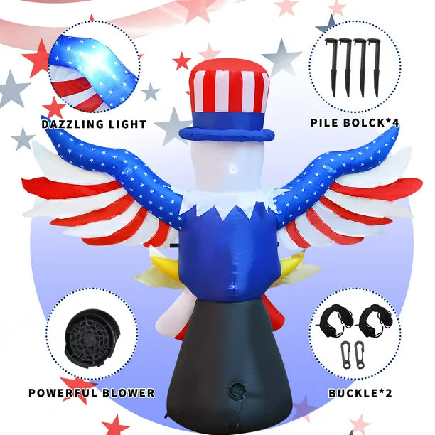 7FT Tall Patriotic Independence Day 4th of July Inflatable American Bald Eagle Lighted Blow up Party Decoration for Outdoor Indoor Home Celebration Garden Yard Photo Prop