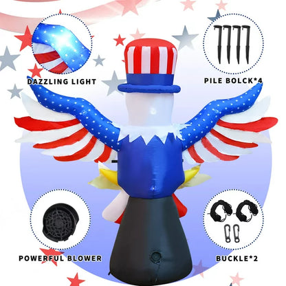7FT Tall Patriotic Independence Day 4th of July Inflatable American Bald Eagle Lighted Blow up Party Decoration for Outdoor Indoor Home Celebration Garden Yard Photo Prop