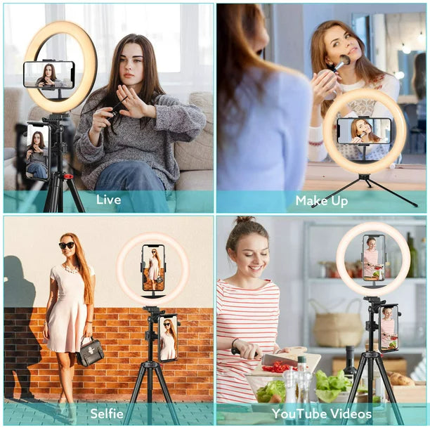 10'' Selfie LED Ring Light with Stand and Phone Holder, Doosl 2023 Selfie Halo Light, Dimmable LED Lights with Bluetooth Remote for Photography /TikTok /Makeup /Vlogging /Live Streaming