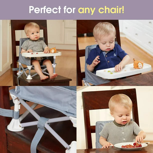 iFanze Booster Chair for Toddlers Eating, Travel Booster Seat with Tray for Months 6-36 Baby, Folding Portable Baby Booster Seat for Indoor/Outdoor Use, Gray