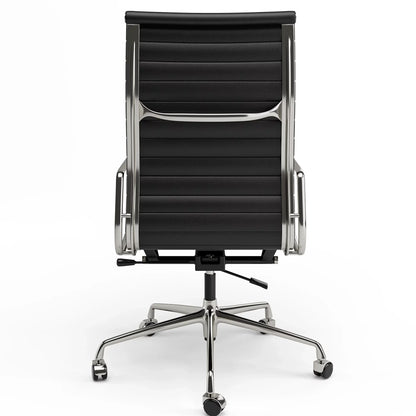 Swivel Office Desk Chair Genuine Leather High Back Task Chair Computer Chair with Aluminum Base,Lumbar Support,Adjustable Height,Black