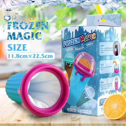Slushie Maker Cup, Magic Quick Frozen Smoothies Cup Cooling Cup Double Layer Squeeze Cup Slushy Maker, Homemade Milk Shake Ice Cream Maker Diy It for Children and Family, Blue