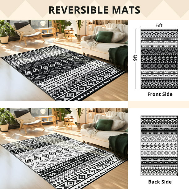 GOTGELIF 6x9 Outdoor Rug Plasti Straw Rug Waterproof PP Tube Woven Picnic Mat for Patio Decor Porch Balcony Picnic Rug