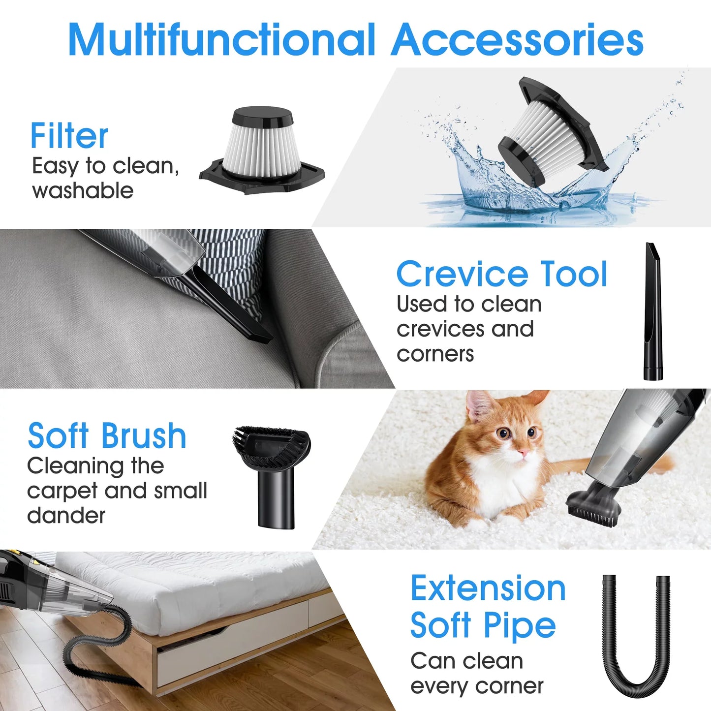 iFanze Portable Car Vacuum, 7kpa Powerful Handheld Vacuum Cordless Mini Cordless Vacuum Cleaner, 120W Rechargeable for Home Car, Black
