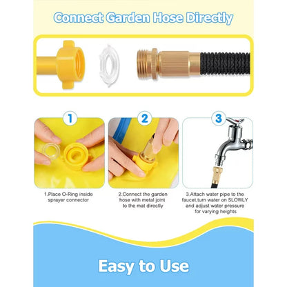 Melliful 68" Splash Pad for Kids Toddlers, Sprinkler for Kids Dog Splash Pad, Baby Outdoor Water Toys Play Mat for Learning, Yellow