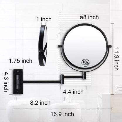 Lansi Black Makeup Mirror 10x Magnification, Double-Sided Swivel Mirror Wall Mount, Black Finish