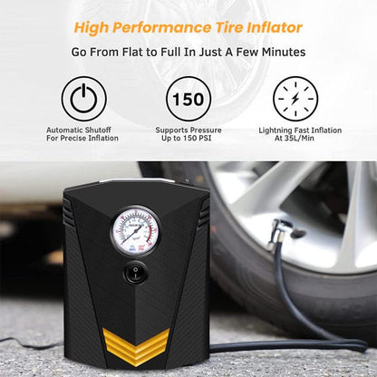 Ifanze Tire Inflator, Portable Air Compressor for Car, Auto Air Pump with LED Light 12V DC, 150PSI Tire Pump Electric Air Pump for Car, Bicycle, Motorcycle,Bikes,Balls,Balloons, Black