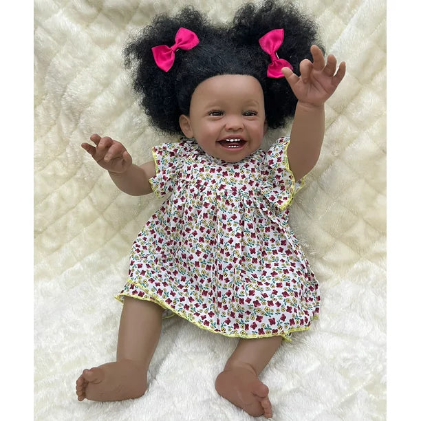 24 Inch Reborn Baby Dolls, 2023 Latest Lifelike Newborn Baby Doll, Black Skin Handmade Body Real Looking Doll Birthday Christmas Children Gift for Age 3+