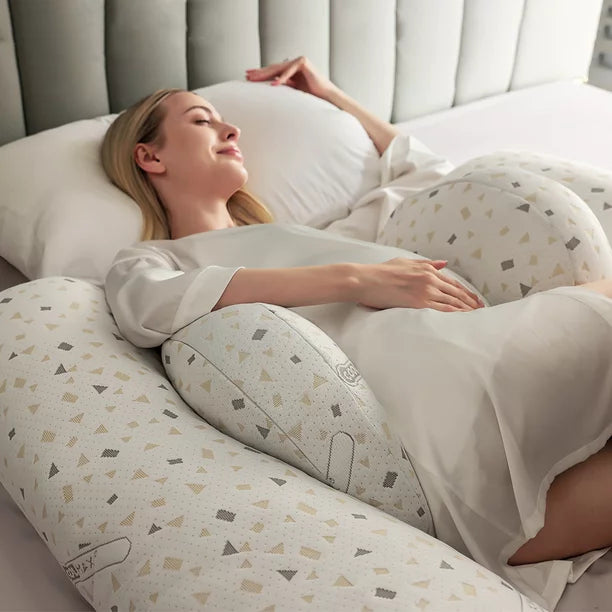 iFanze Pregnancy Pillows for Sleeping Support, 3-In-1 U Shaped Full Body Maternity Pillow with Removable Cover Pregnancy Pillows for Back Hips Legs Belly for Pregnant Women, 36 inch White-Gold