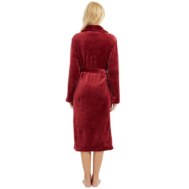 HEARTNICE Womens Fleece Robes, Long Bathrobe House Coat, Thick Kimono Robes, (Wine S-M)
