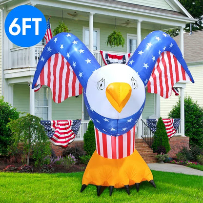 6Ft Independence Day Inflatable, 4th of July Inflatable American Bald Eagle Blow up Inflatables Decorations for Veteran's Day Party Indoor Outdoor Garden