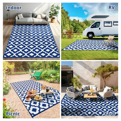 GOTGELIF 9x18 Outdoor Rug Waterproof Area Rugs Reversible Patio Rug Portable Rug with 4 Ground Nails for RV,Patio,Backyard,Deck,Picnic,Beach