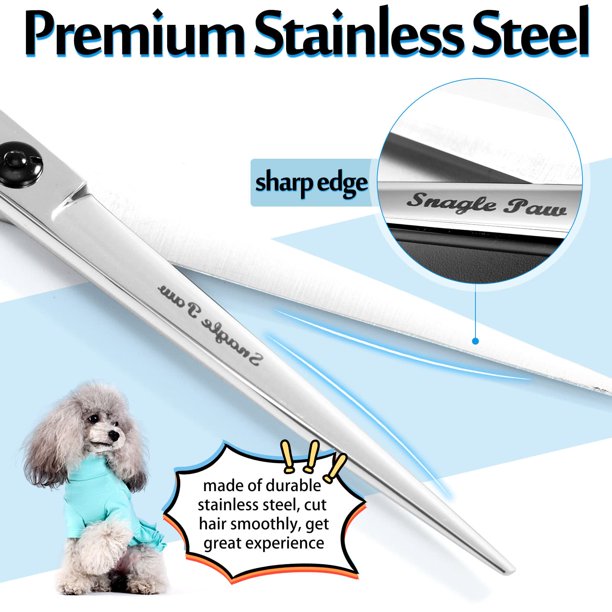 Snagle Paw Pet Cat Dog Grooming Scissors, Professional Pet Grooming 7-inch Curved Scissors, 440C Stainless Steel - Silver