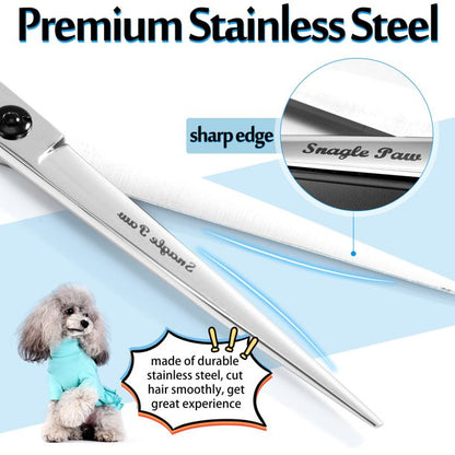 Snagle Paw Pet Cat Dog Grooming Scissors, Professional Pet Grooming 7-inch Curved Scissors, 440C Stainless Steel - Silver